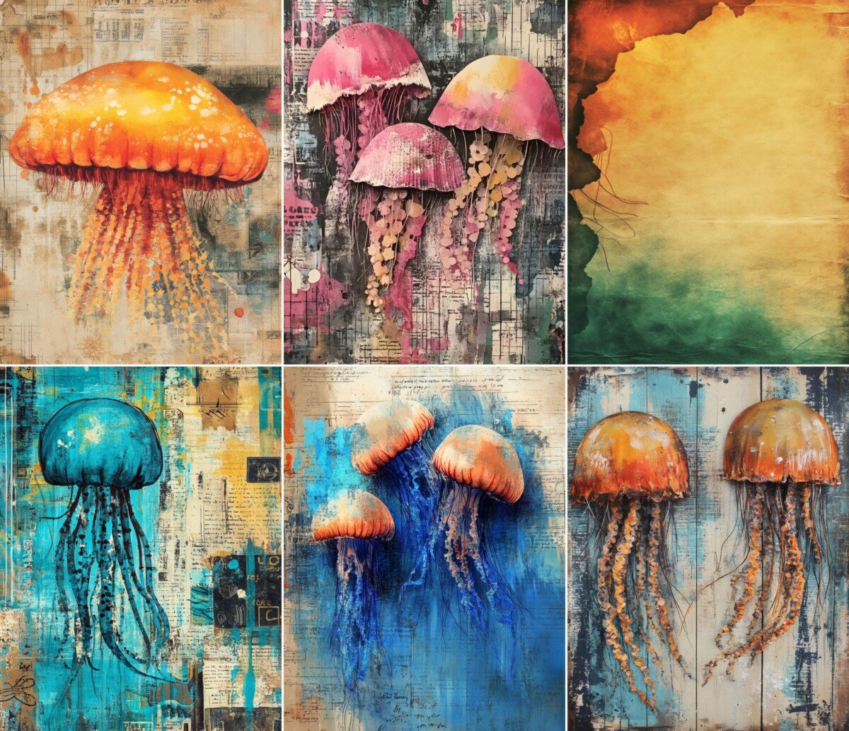 moonlit – 52 Moonlit Jellyfish Art Paper Junk Journal Pages