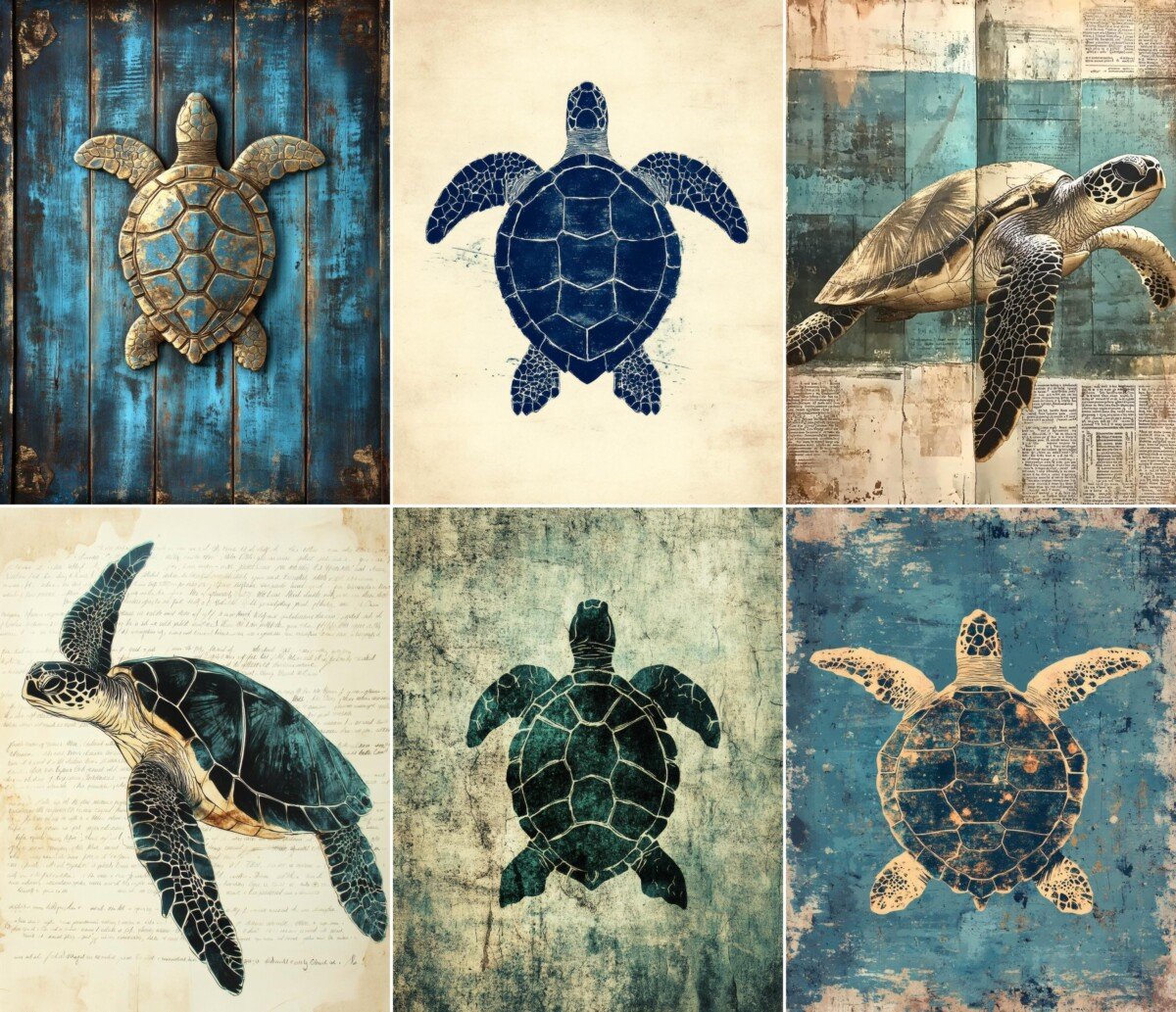 sea – 56 Sea Turtle Voyage Paper Junk Journal Pages