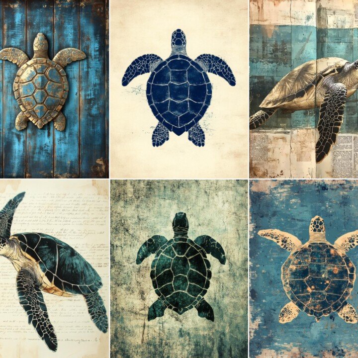 sea – 56 Sea Turtle Voyage Paper Junk Journal Pages