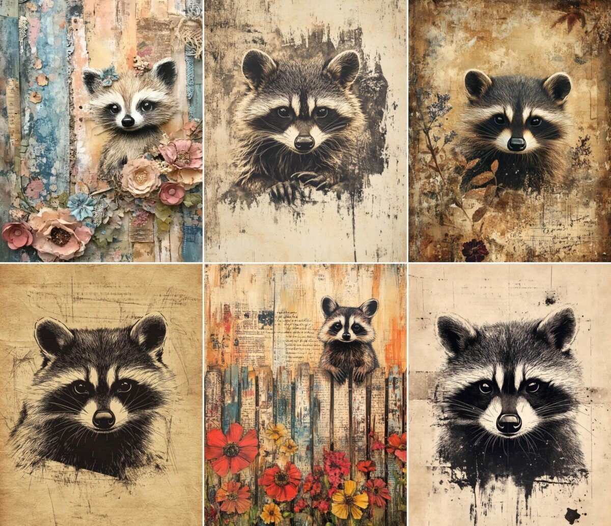 whimsical – 60 Whimsical Raccoon Storybook Paper Junk Journal Pages
