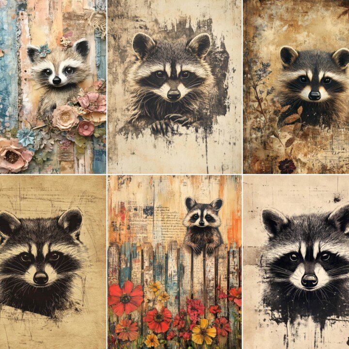 whimsical – 60 Whimsical Raccoon Storybook Paper Junk Journal Pages