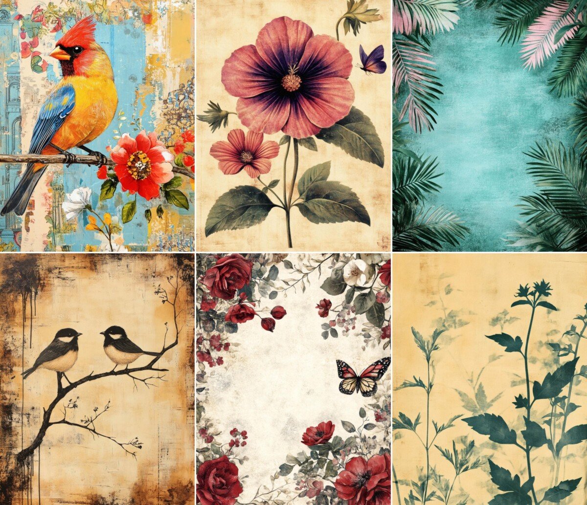 botanical – 53 Botanical Garden Scene Paper Junk Journal Pages