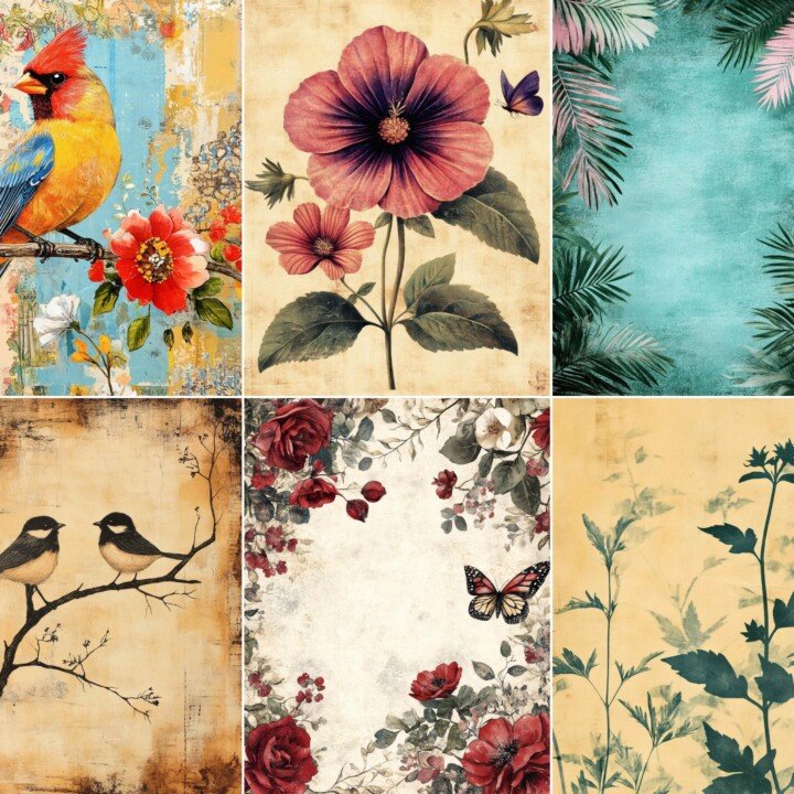 botanical – 53 Botanical Garden Scene Paper Junk Journal Pages