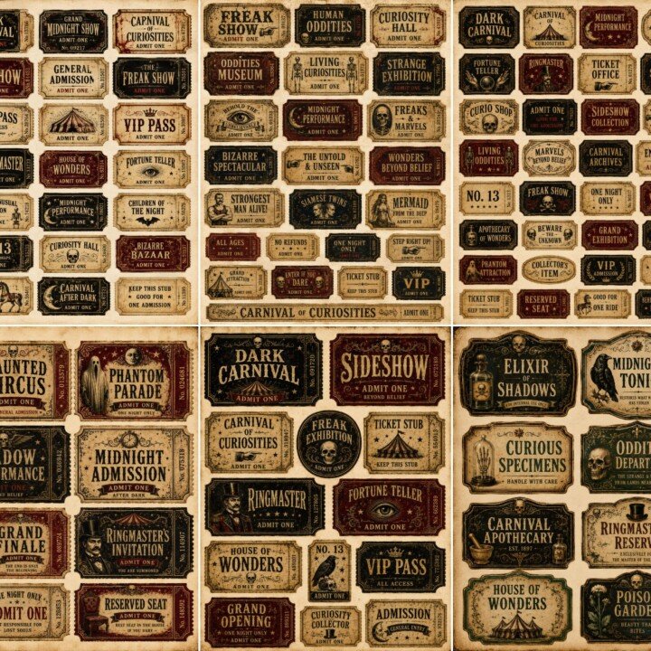 dark – 130 Dark Carnival Tickets Labels Ephemera