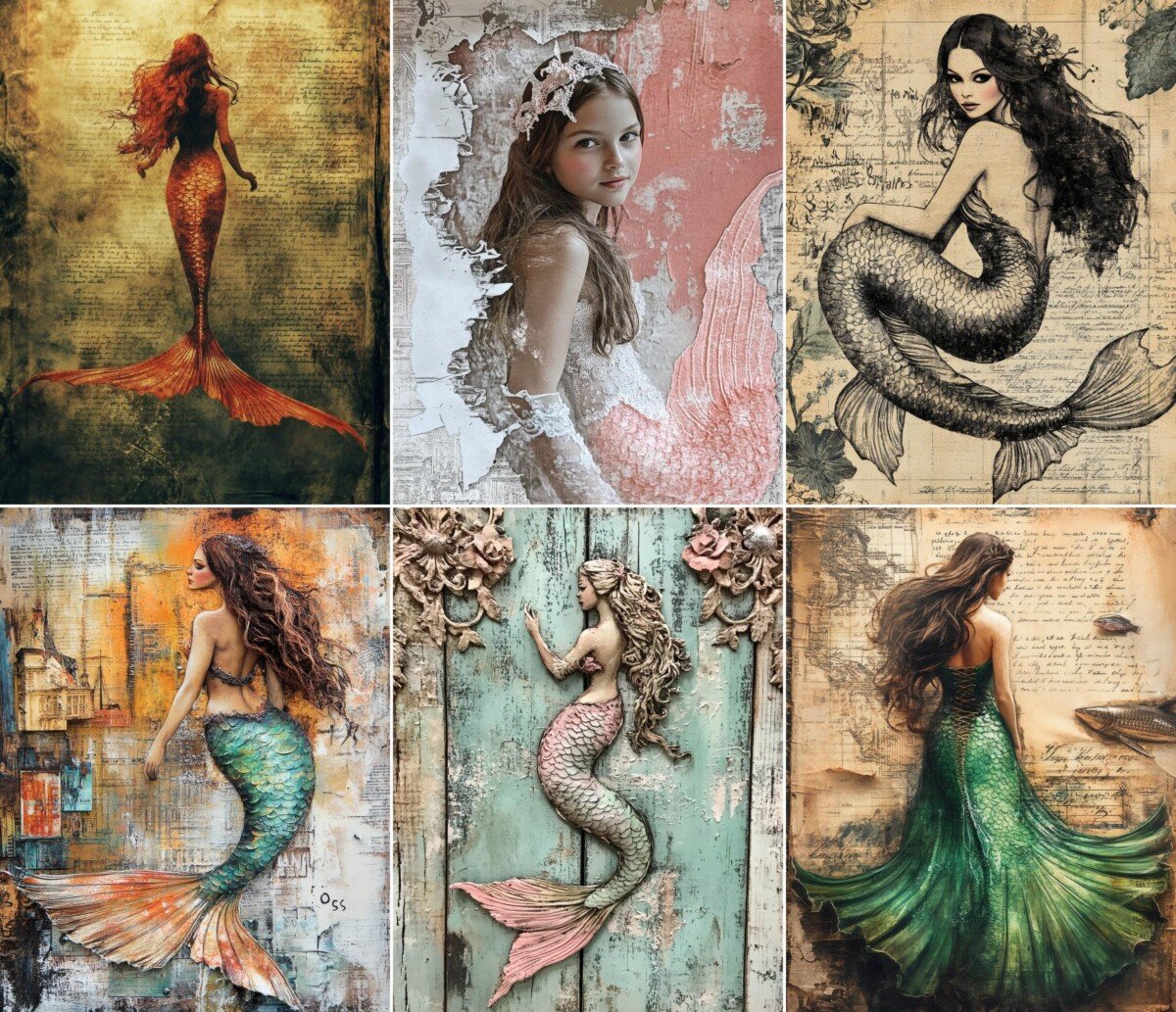 fantasy – 40 Fantasy Mermaid Background Junk Journal Pages