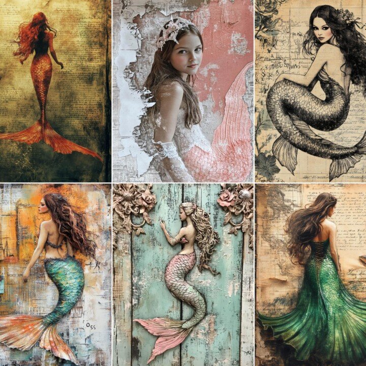 fantasy – 40 Fantasy Mermaid Background Junk Journal Pages