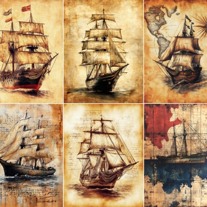 nautical – 56 Nautical Ship Background Junk Journal Pages