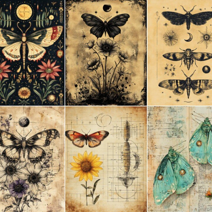oracle – 54 Oracle Moths and Moonflowers Background Journal Pages
