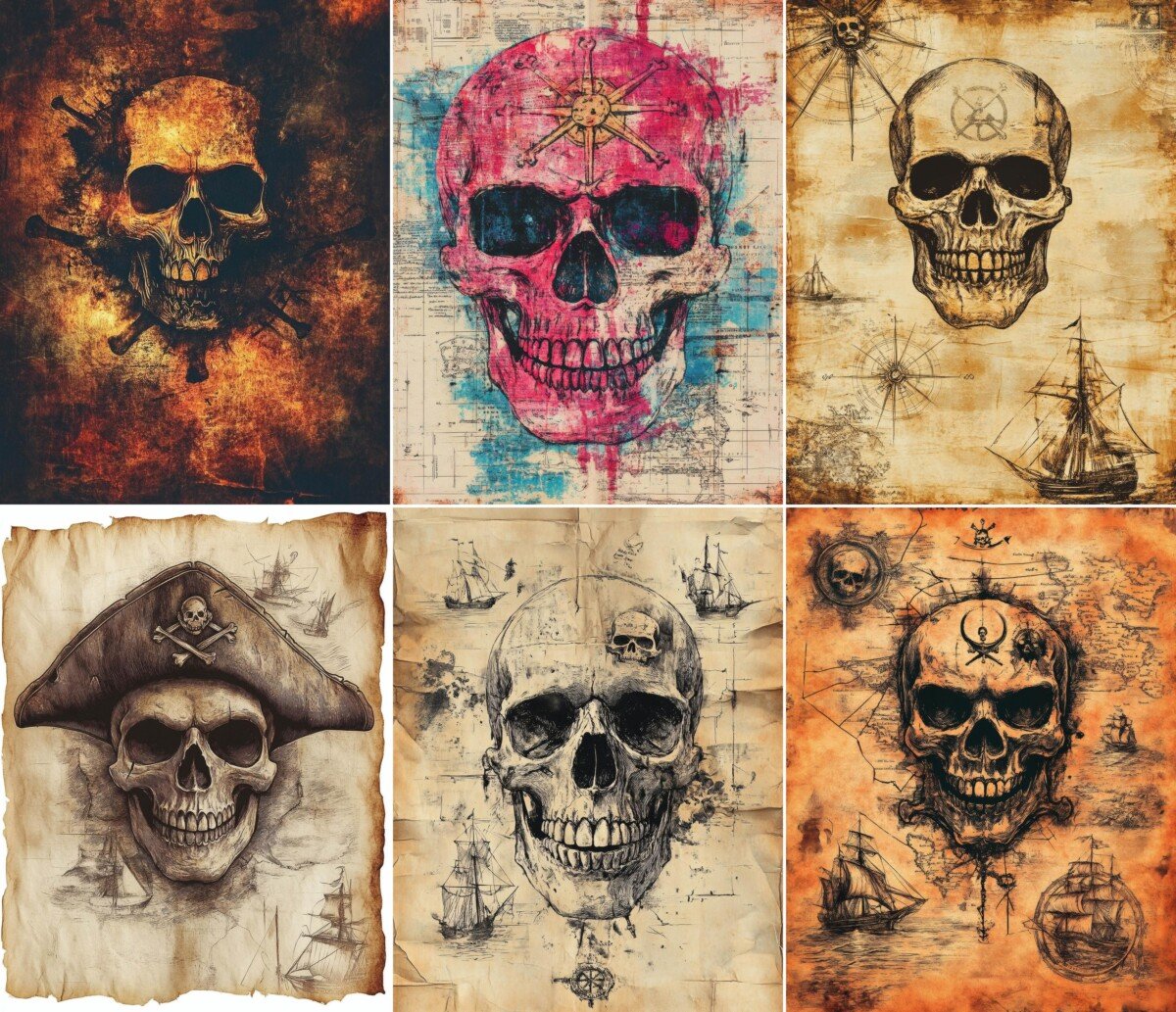 pirate – 56 Pirate Skull Relics Background Junk Journal Pages