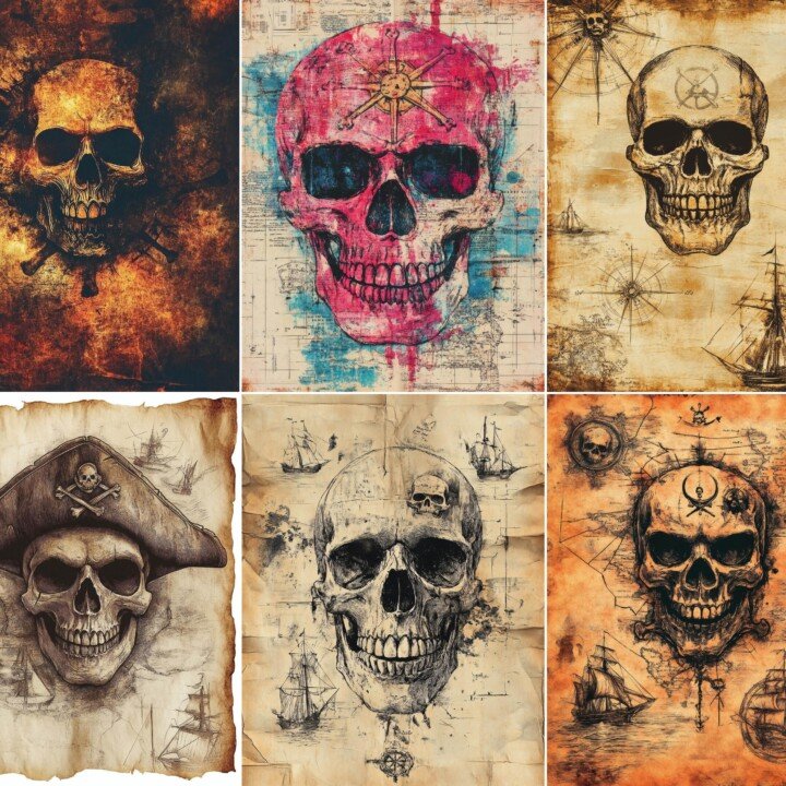 pirate – 56 Pirate Skull Relics Background Junk Journal Pages
