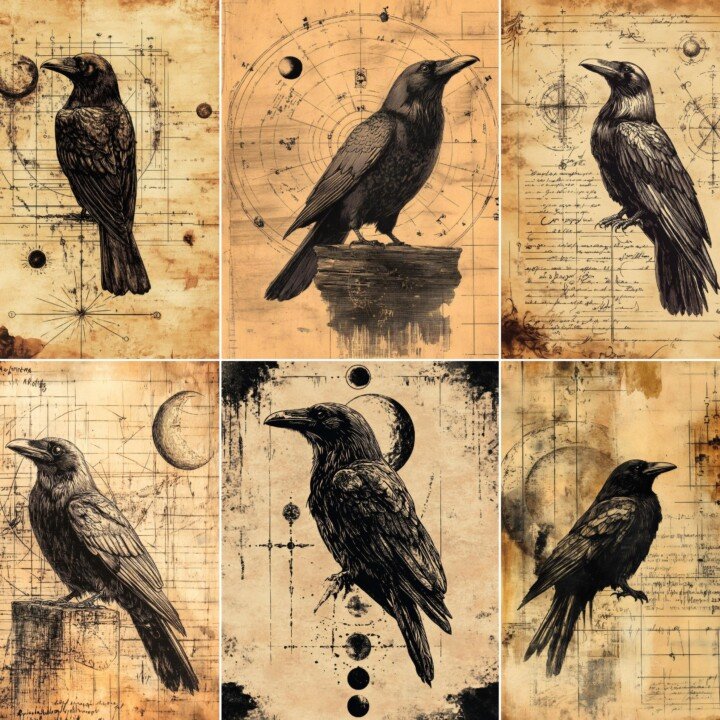 raven – 62 Raven Oracle Background Junk Journal Pages