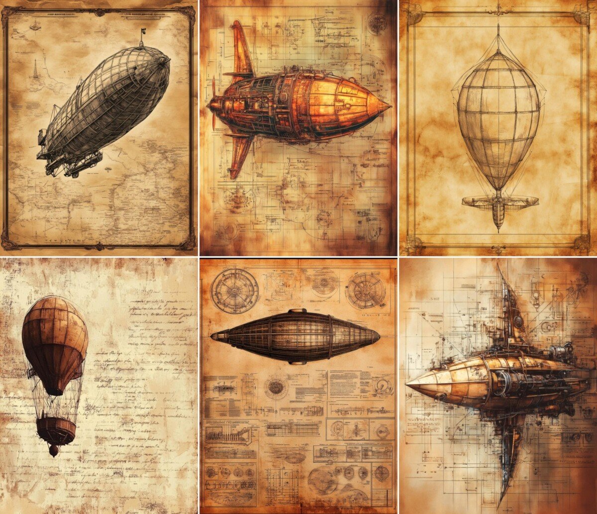 steampunk – 56 Steampunk Airship Background Journal Pages