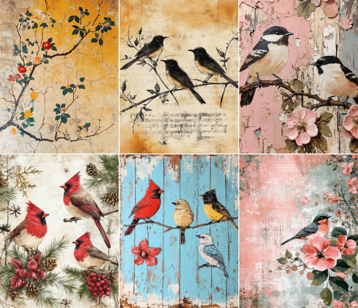botanical – 67 Botanical Songbirds Background Junk Journal Pages