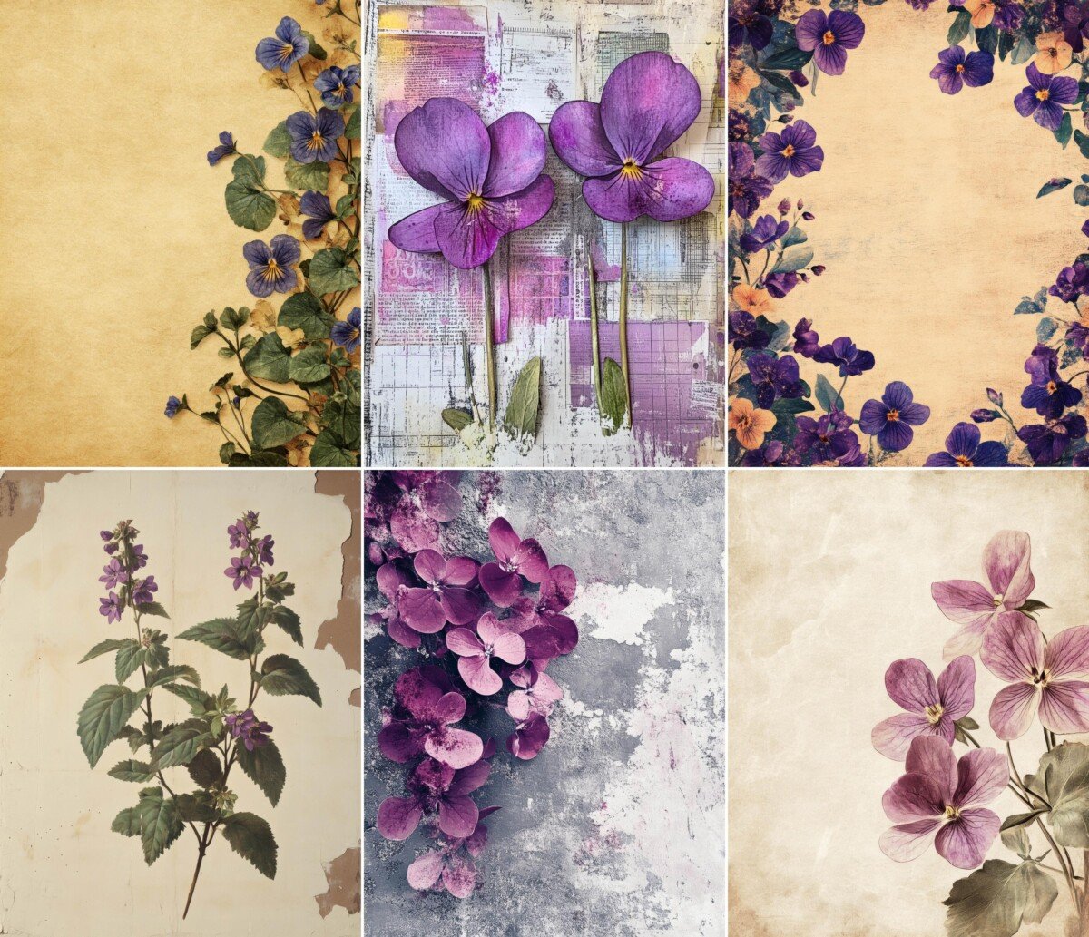 botanical – 56 Botanical Violet Junk Journal Pages