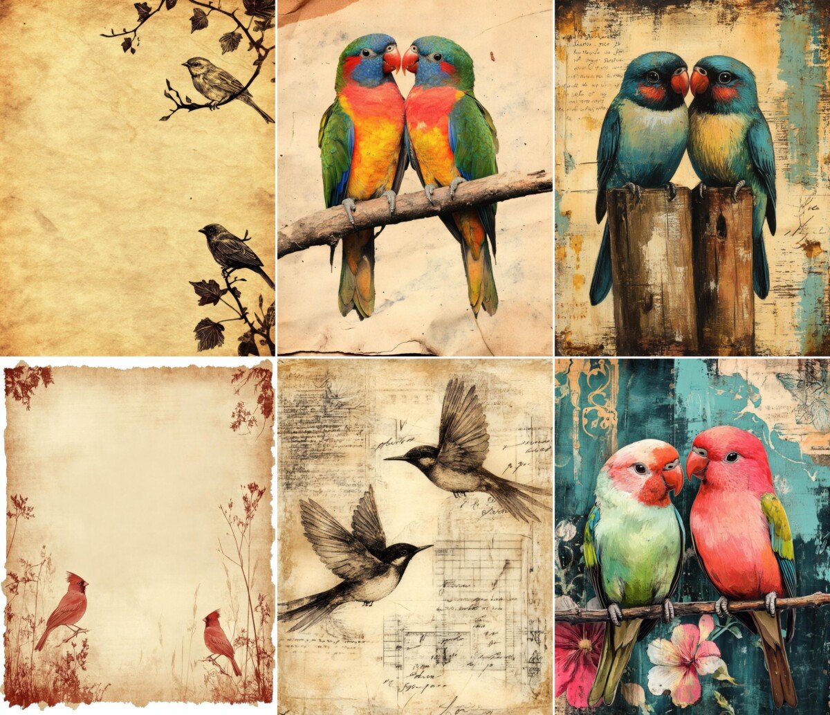 victorian – 56 Victorian Romance Lovebird Junk Journal Pages