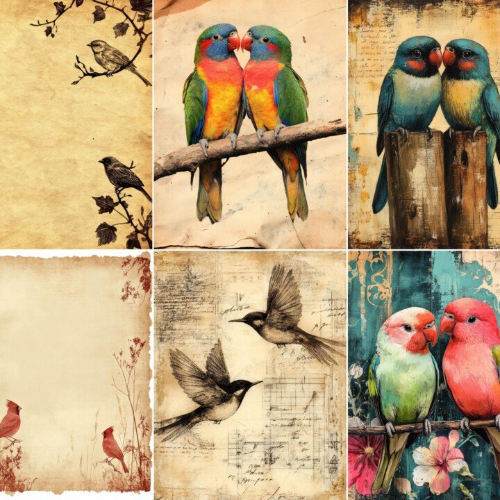 victorian – 56 Victorian Romance Lovebird Junk Journal Pages