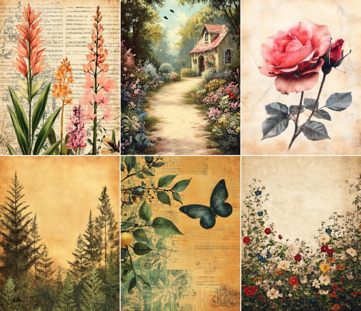 vintage – 56 Vintage Botanical Garden Junk Journal Pages