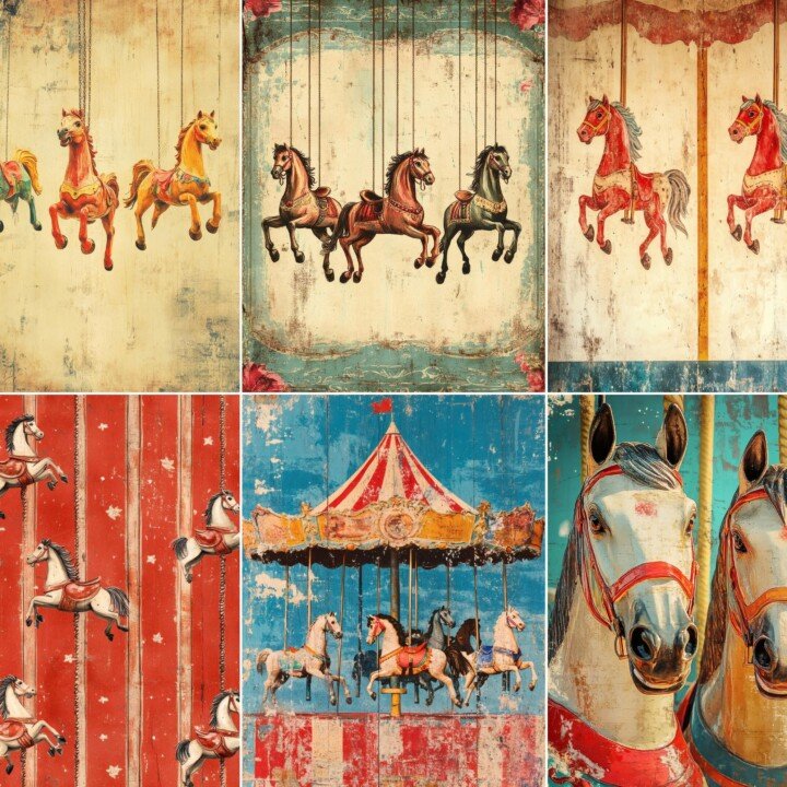 vintage – 60 Vintage Carnival Carousel Horse Journal Pages