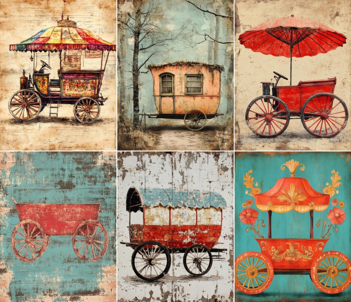 vintage – 56 Vintage Carnival Fortune Wagon Junk Journal Pages