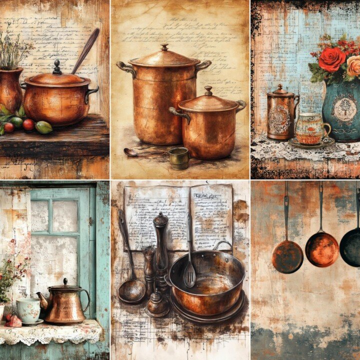 vintage – 41 Vintage Farmhouse Kitchen Papers Junk Journal Pages