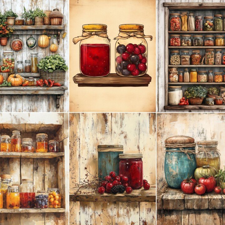 vintage – 56 Vintage Farmhouse Kitchen Preserves Junk Journal Pages