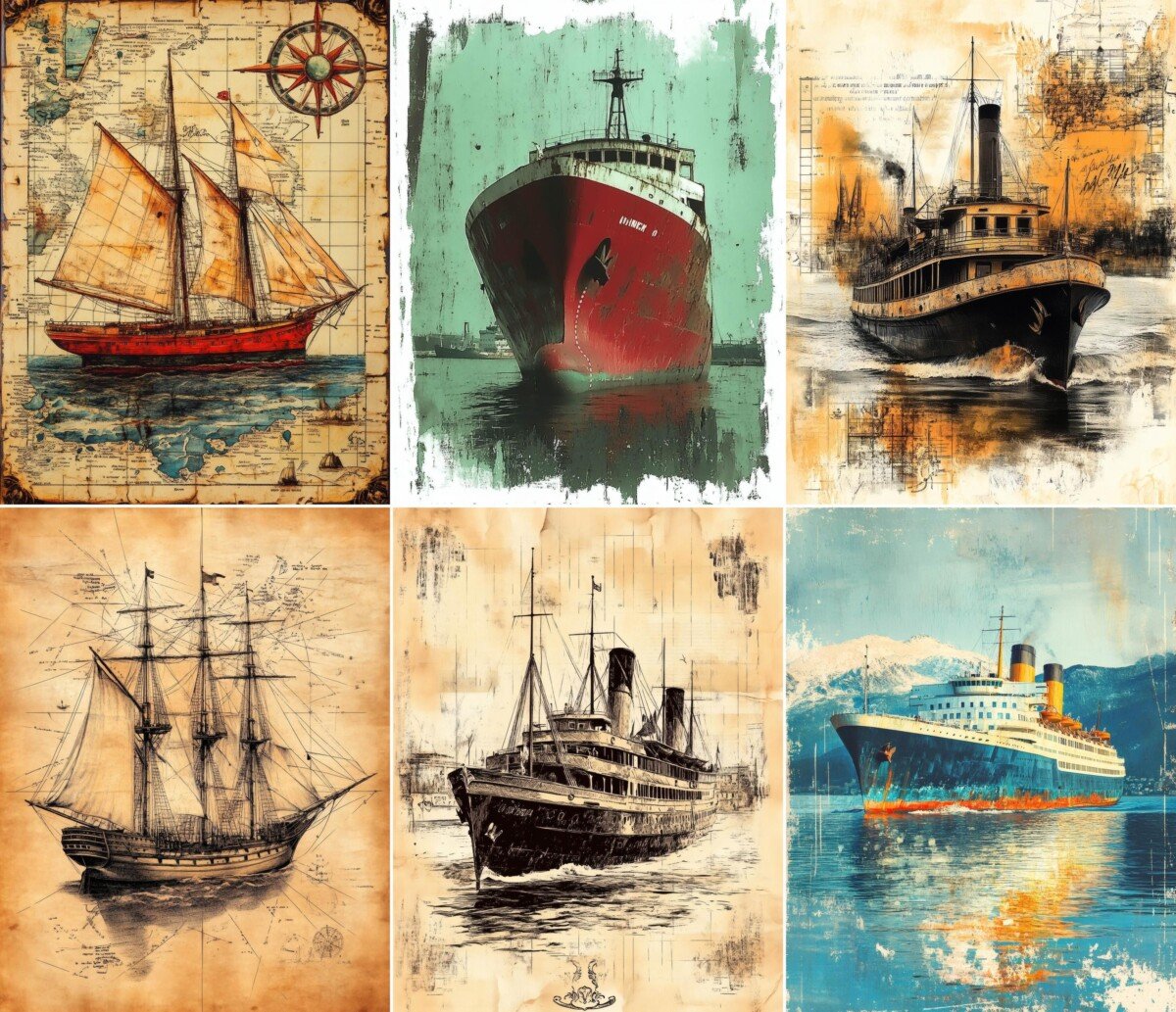 vintage – 56 Vintage Travel Steamship Junk Journal Pages
