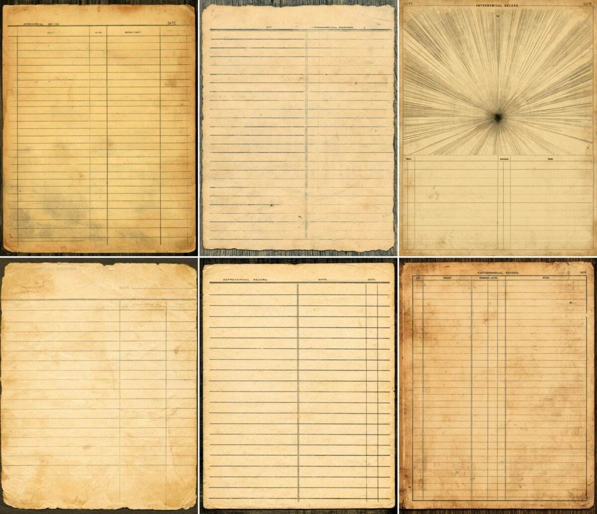 vintage – 28 Vintage Observatory Record Cards Junk Journal Kit