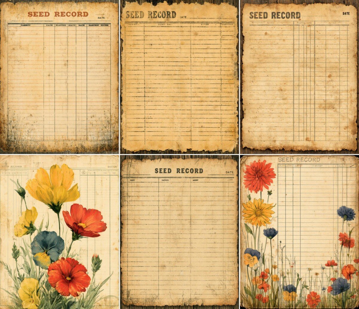 vintage – 28 Vintage Seed Record Cards Junk Journal Pages
