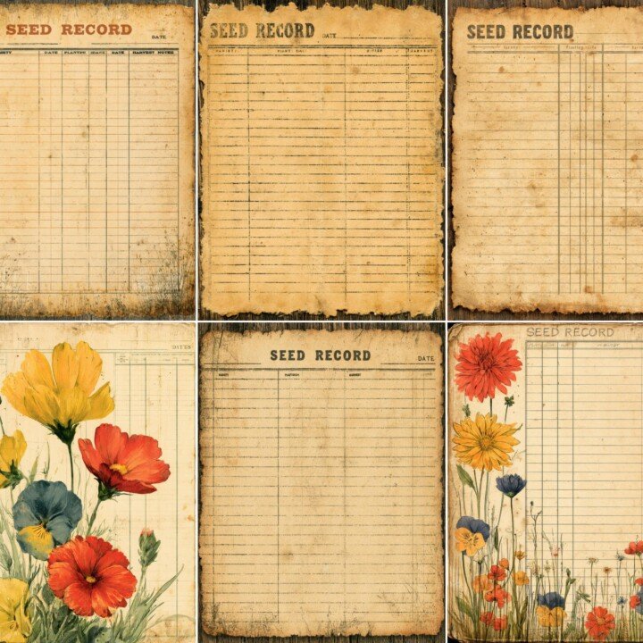vintage – 28 Vintage Seed Record Cards Junk Journal Pages
