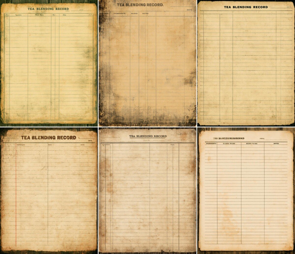 vintage – 28 Vintage Tea Blending Record Cards Junk Journal Pages