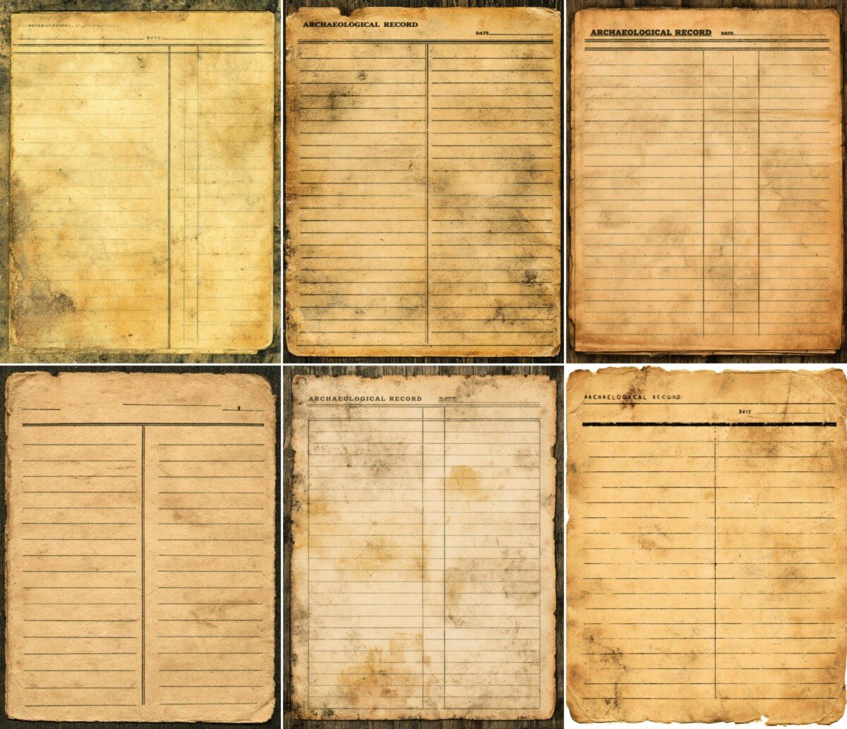 Vintage record digital paper preview with ruled lines, faded type and worn edges