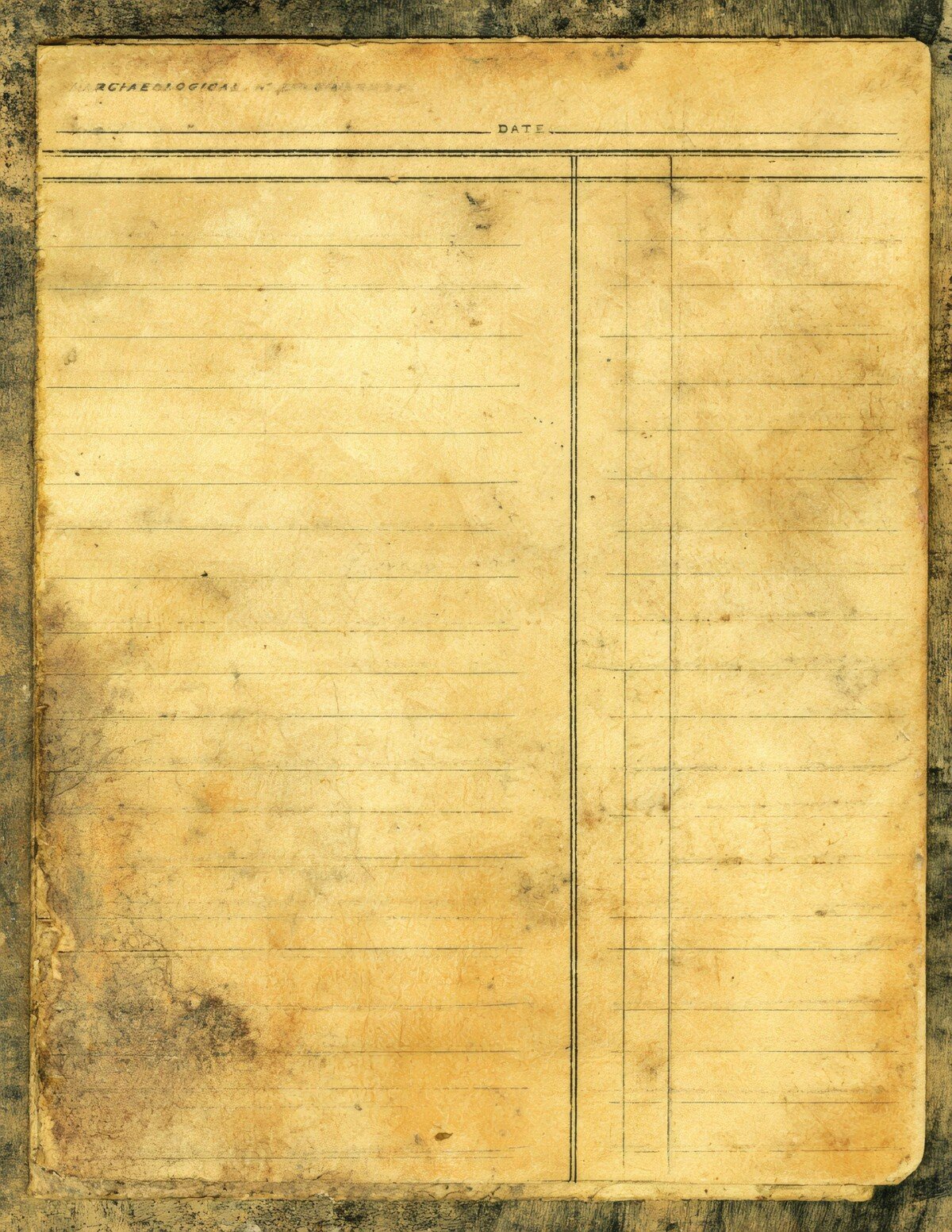 Vintage record digital paper preview with ruled lines, faded type and worn edges