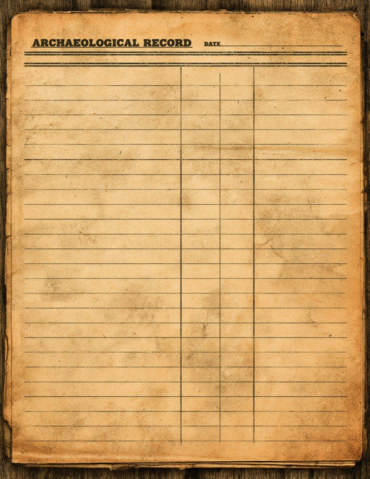 Vintage record digital paper preview with ruled lines, faded type and worn edges