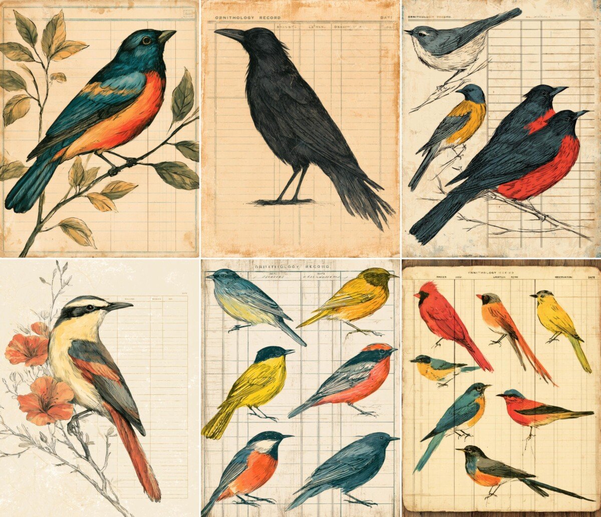 ornithology – 20 Ornithology Record Cards Junk Journal Pages