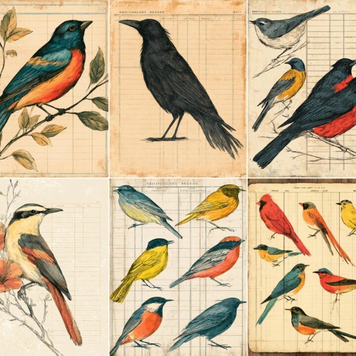 ornithology – 20 Ornithology Record Cards Junk Journal Pages
