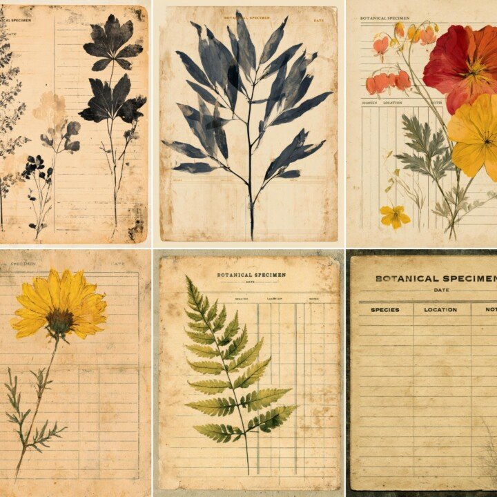 vintage – 20 Vintage Herbarium Record Cards Junk Journal Kit