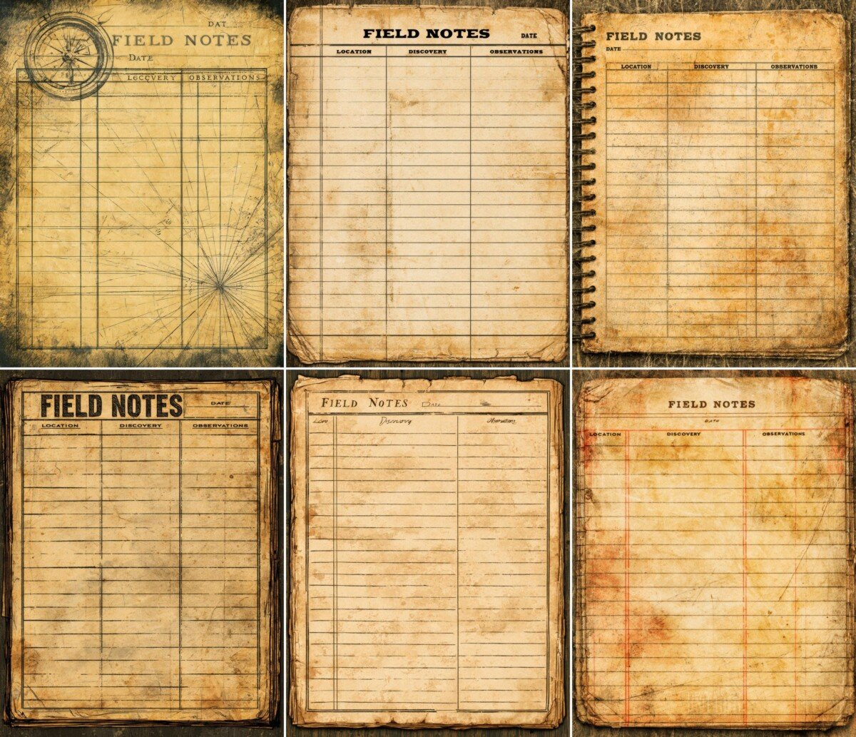 vintage – 20 Vintage Explorer Field Note Cards Junk Journal Pages