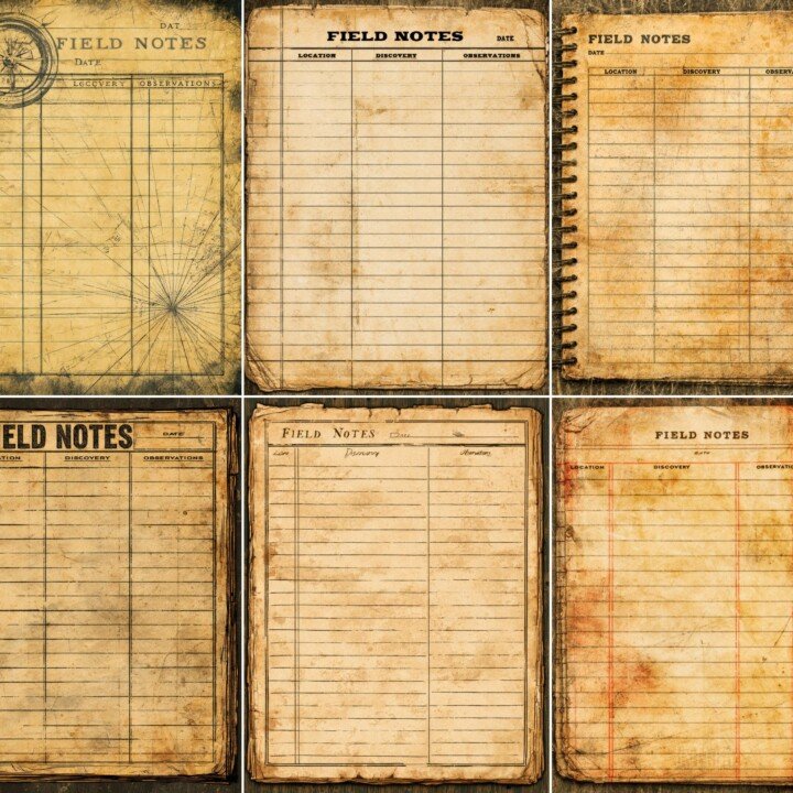vintage – 20 Vintage Explorer Field Note Cards Junk Journal Pages