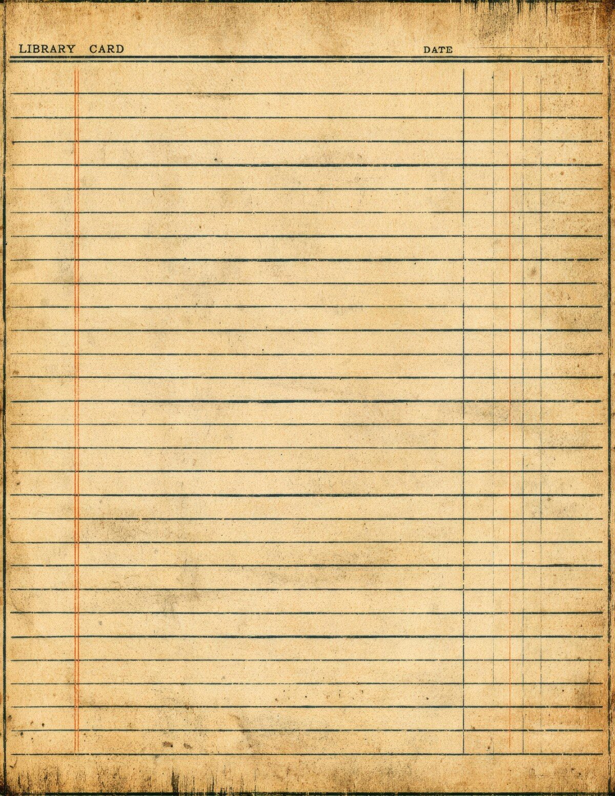 Lined library-card artwork with aged borders and vintage book-record styling