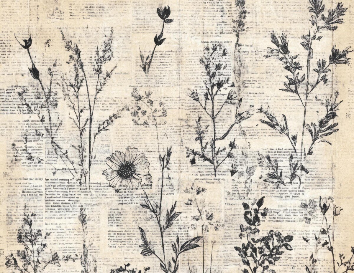 Vintage Newspaper Wildflower Journal Papers – 20 Collage Backgrounds - Image 6