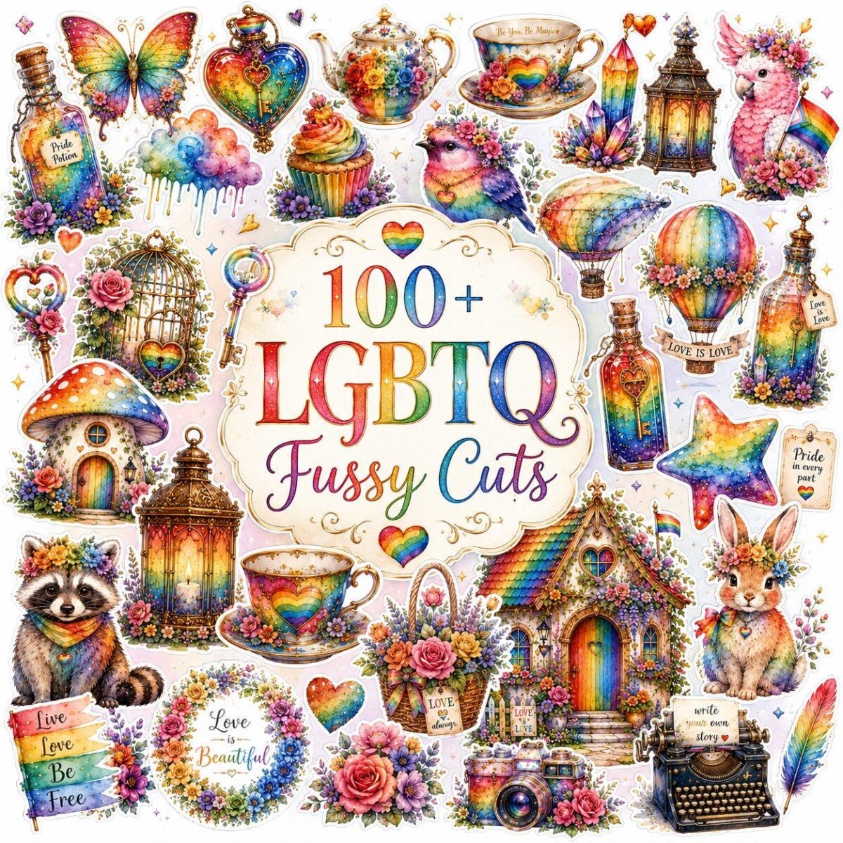 rainbow – 19 Rainbow Pride Junk Journal Fussy Cuts