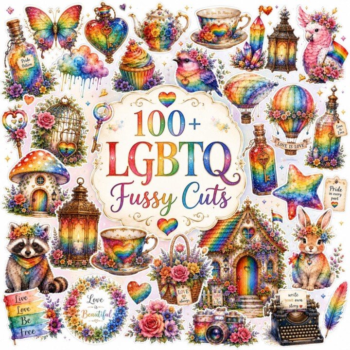 rainbow – 19 Rainbow Pride Junk Journal Fussy Cuts