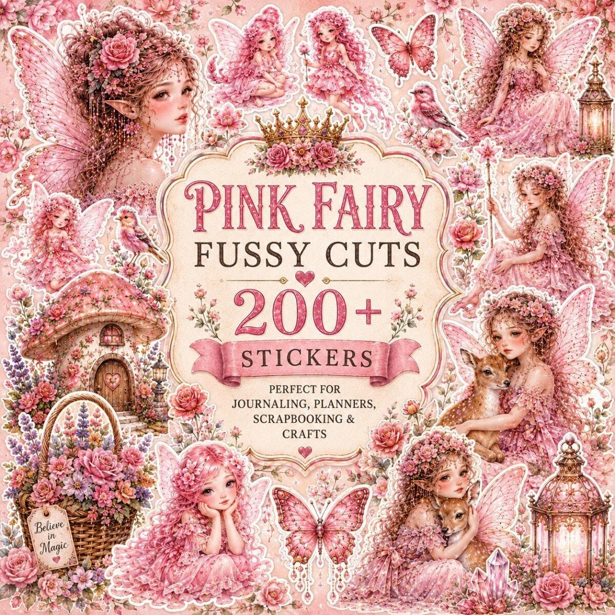 pink – 32 Pink Fairy Junk Journal Fussy Cuts