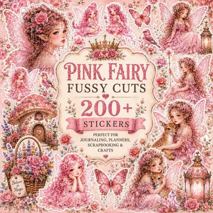 pink – 32 Pink Fairy Junk Journal Fussy Cuts