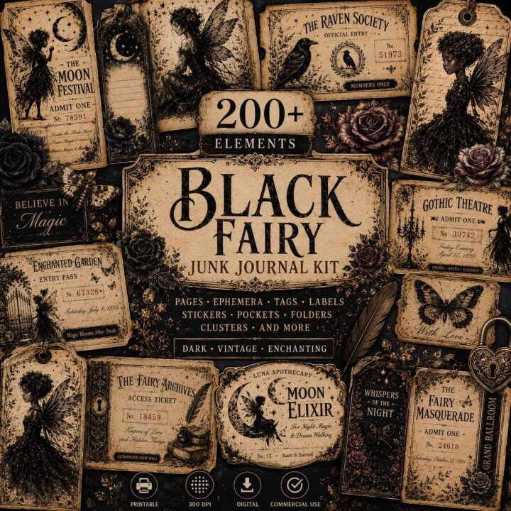 black – 26 Black Fairy Junk Journal Fussy Cuts