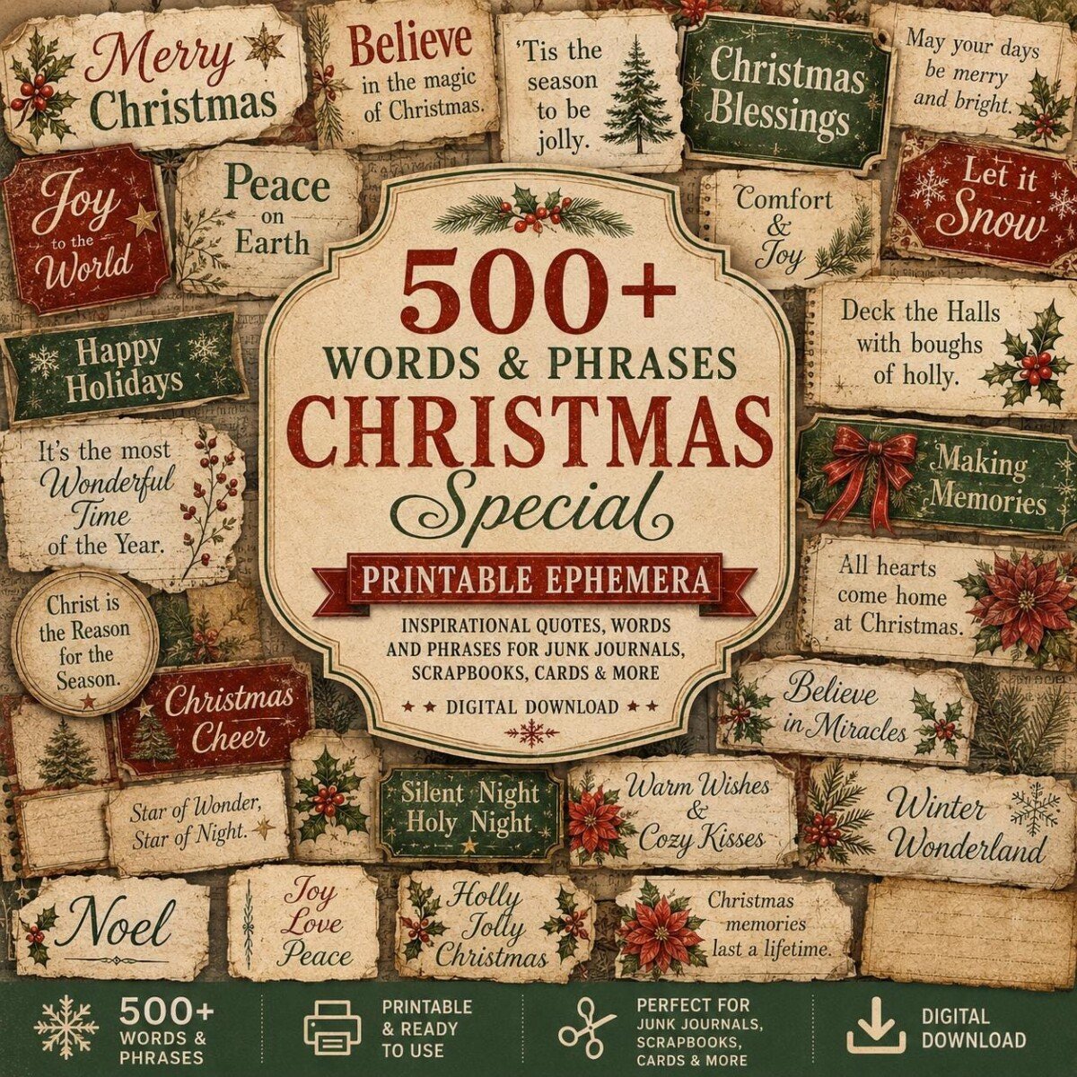 christmas – 21 Christmas Word Junk Journal Fussy Cuts