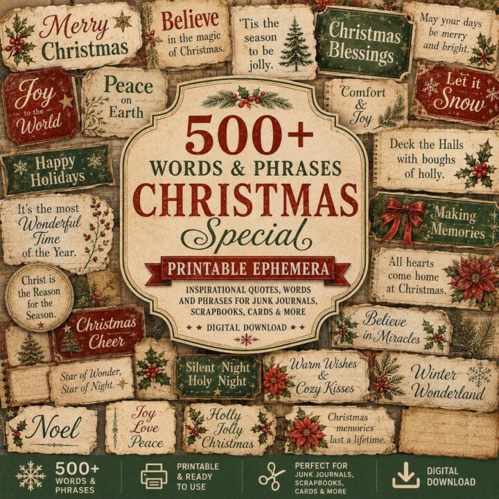 christmas – 21 Christmas Word Junk Journal Fussy Cuts