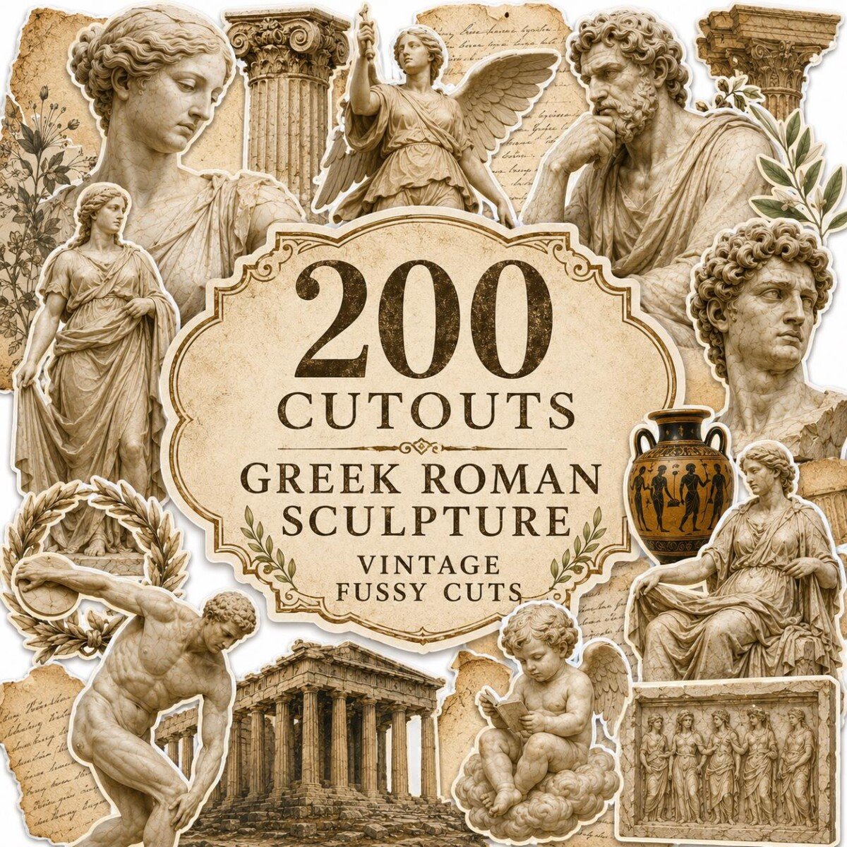 greek – 27 Greek Roman Sculpture Junk Journal Fussy Cuts