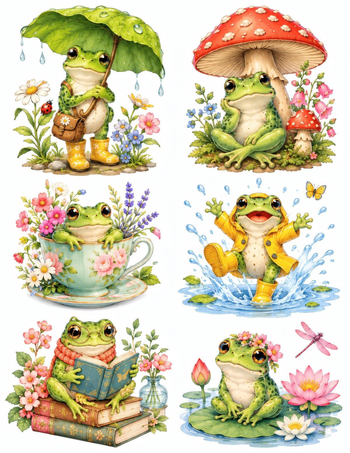Whimsical frog printable journal kit artwork and paper-craft sheets – preview 7