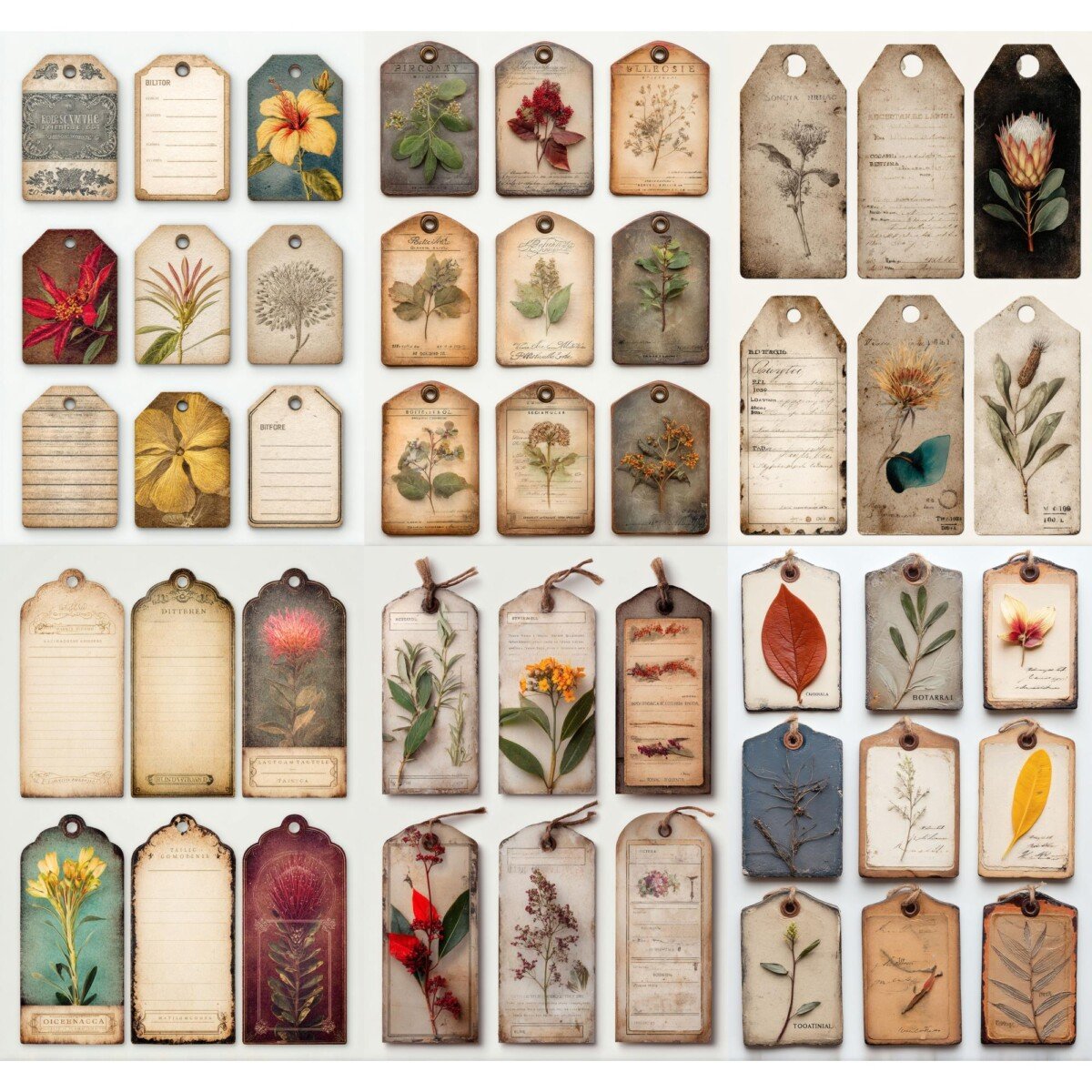 Botanical Pocket Labels & Tags Printable Junk Journal Ephemera – 20 Pages